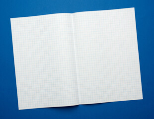 white sheet of paper in a cage from a school notebook on a blue background