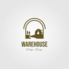 creek and barn logo vector design, vintage warehouse logo design