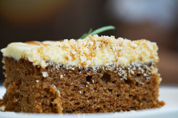 piece of carrot cake close up view.