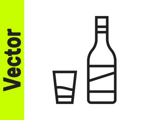 Black line Bottle of vodka with glass icon isolated on white background. Vector.