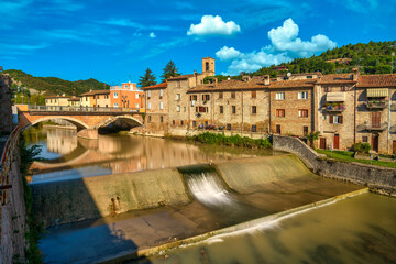 Sant'Angelo in Vado bridge and river Metauro. Marche, Italy.