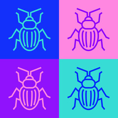 Pop art line Chafer beetle icon isolated on color background. Vector.