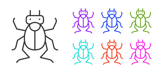Black line Beetle bug icon isolated on white background. Set icons colorful. Vector.
