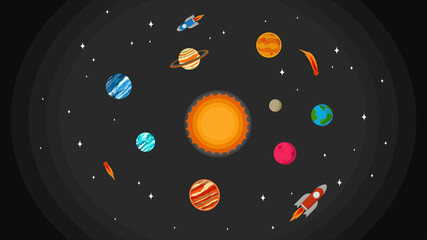 Solar system in space 2D flat picture