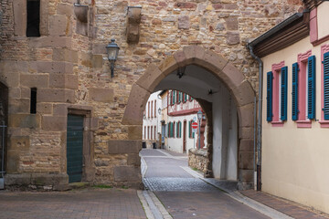 Gate of the historic castle in the old town in Alzey / Germany, now the district court of Alzey