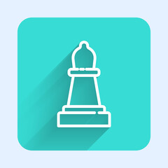 White line Chess icon isolated with long shadow. Business strategy. Game, management, finance. Green square button. Vector.