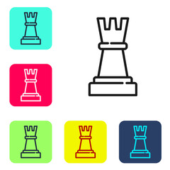 Black line Chess icon isolated on white background. Business strategy. Game, management, finance. Set icons in color square buttons. Vector.
