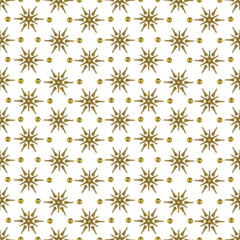 Seamless pattern, stars collected from gold, decorated Christmas trees on a white background.