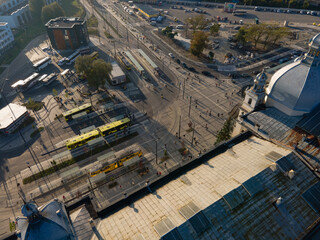 aerial view of old railway station building transport hub