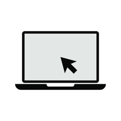 Laptop with pointer or cursor icon isolated. Notebook screen template. Display with clicking mouse. vector illustration