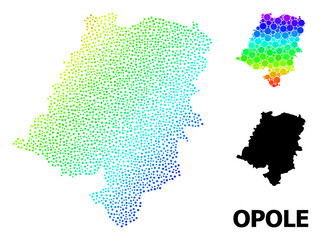 Dot spectral, and monochrome map of Opole Province, and black title. Vector structure is created from map of Opole Province with circles. Template is useful for political posters.