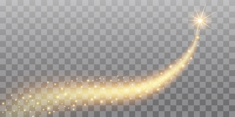Vector golden sparkling falling star. Stardust trail. Cosmic glittering wave. © Vector light Studio