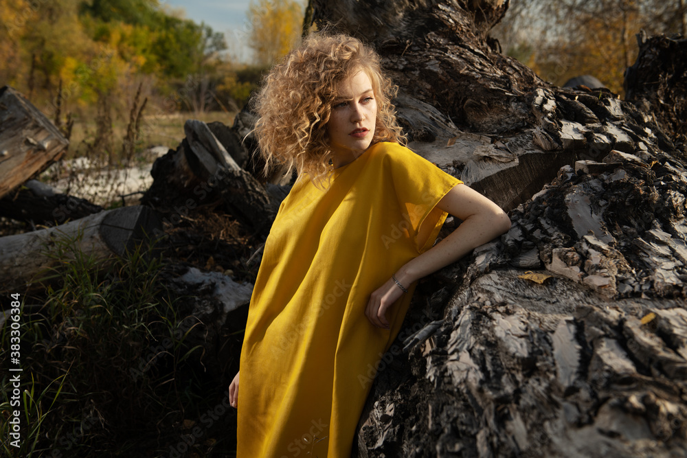 Poster female model in yellow dress