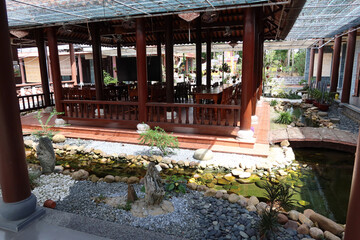 Hoi An, Vietnam, October 4, 2020: Zen garden of Chua Van Duc Temple in Hoi An