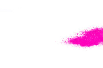 Pink powder explosion on white background. Paint Holi.