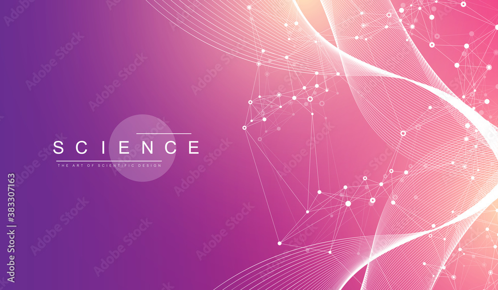 Poster big genomic data visualization. dna helix, dna strand, dna test. crispr cas9 - genetic engineering. 