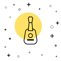 Black line Guitar icon isolated on white background. Acoustic guitar. String musical instrument. Random dynamic shapes. Vector.