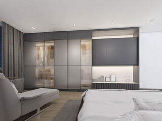 Fototapeta na wymiar Modern wardrobe in Studio one bed,3d rendering