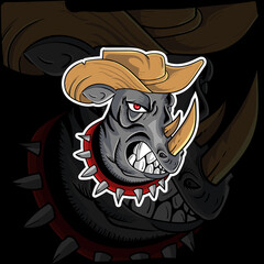 angry rhinoceros head logo vector wearing hat