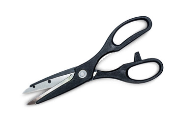 Flat lay image scissor on white background