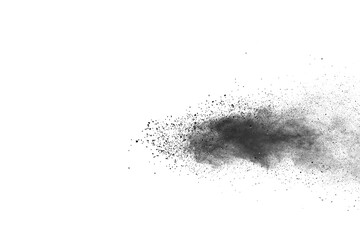 Black powder (Charcoal powder) scattered. Isolated on white background. 