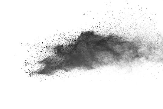 Black powder (Charcoal powder) scattered. Isolated on white background. 