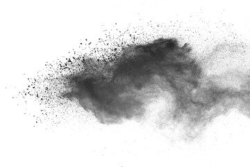 Black powder (Charcoal powder) scattered. Isolated on white background. 