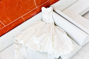 Fototapeta na wymiar birds eye view of white wedding dress