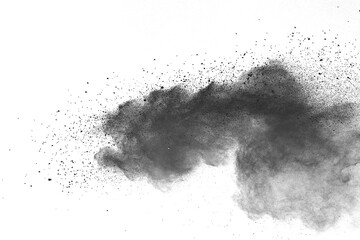 Black powder (Charcoal powder) scattered. Isolated on white background. 