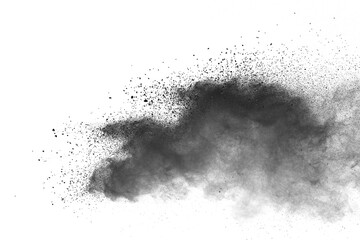 Black powder (Charcoal powder) scattered. Isolated on white background. 