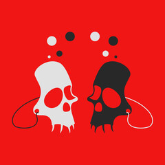 Half skull face masks facing each other. Flat style abstract illustration. 