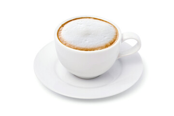 White cup of Cappuccino coffee  isolated on white background with clipping path.