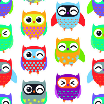 Owls pattern. Vector pattern seamless background. 