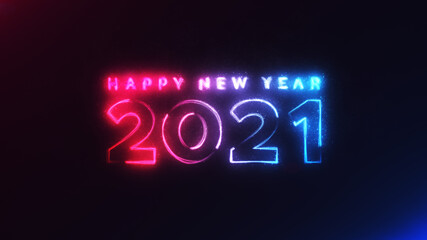 Happy New Year 2021 red blue streak neon particles bokeh background new year resolution concept.	