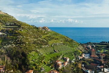 Fototapeta na wymiar Mediterranean coastal landscape in Northern Italy Riviera