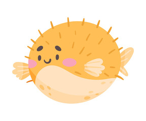 Blowfish as Sea Animal Floating Underwater Vector Illustration