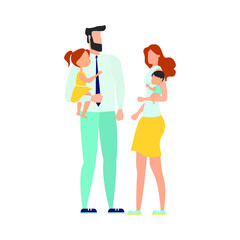 vector illustration of a happy family, mother father daughter son holding hands and hugging, complete prosperous family vector