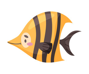 Striped Fish as Sea Animal Floating Underwater Vector Illustration