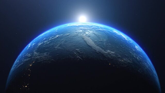 Sunrise view from space on planet earth animation