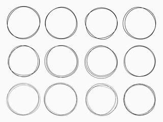 isolated simple doodles round circles thin black lines set element for frame, pattern, wallpaper, template, border, ornament etc. vector design.