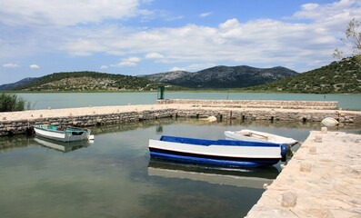 Fototapeta na wymiar boats on Lake Vrana, near Zadar, Croatia