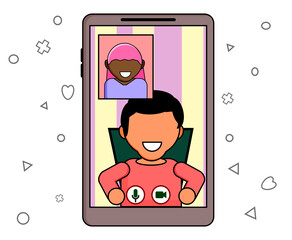 A man and a woman communicating on internet. A boy and a girl chatting online. An online meeting being conducted between a boy and a girl.