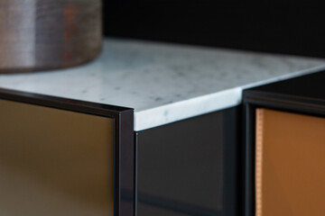 Interior details with shelves and books macro 