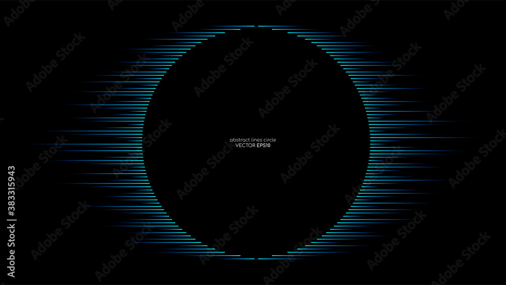 Fototapete Vector abstract lines in circle round shape frame by blue color isolated on black background in concept technology, music, science, modern.