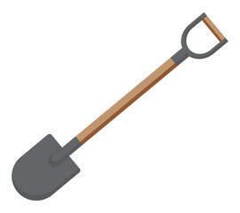 Fire shovel vector flat material design isolated on white. Tool for digging soil or bulk materials. Metal shovel with wooden handle for the fireman. Digger equipment, hand tool for pouring ground