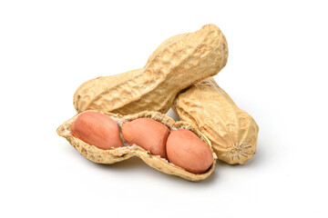Close-up of peanuts isolated on white background.