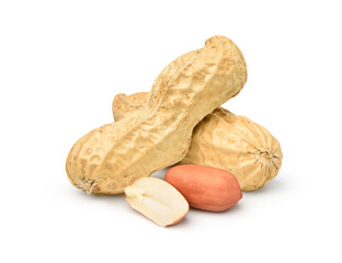 Close-up of peanuts isolated on white background.