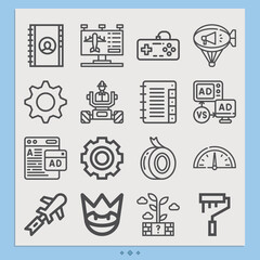 Simple set of delayed related lineal icons.