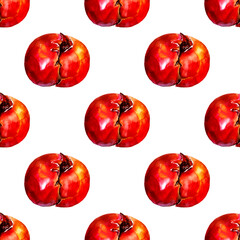 Watercolor seamless pattern with pomegranates on white background. Hand painted illustration.