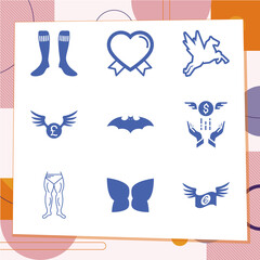 Simple set of 9 icons related to tails